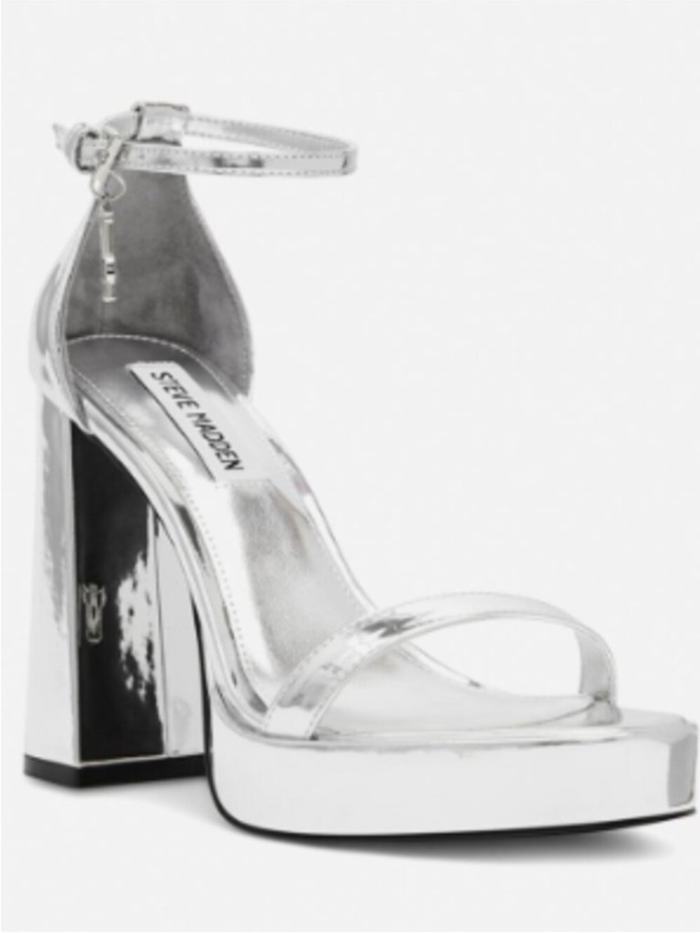 Steve Madden Silver Metallic Block Heel Sandals